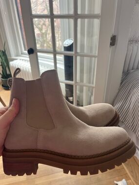 Beige Suede Chelsea Lug Sole Boots